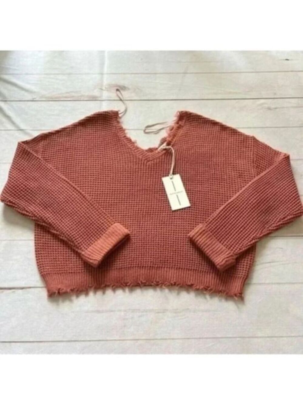 NWT Moon & Madison distressed Cropped frayed raw edge sweaters Sz L Festival
